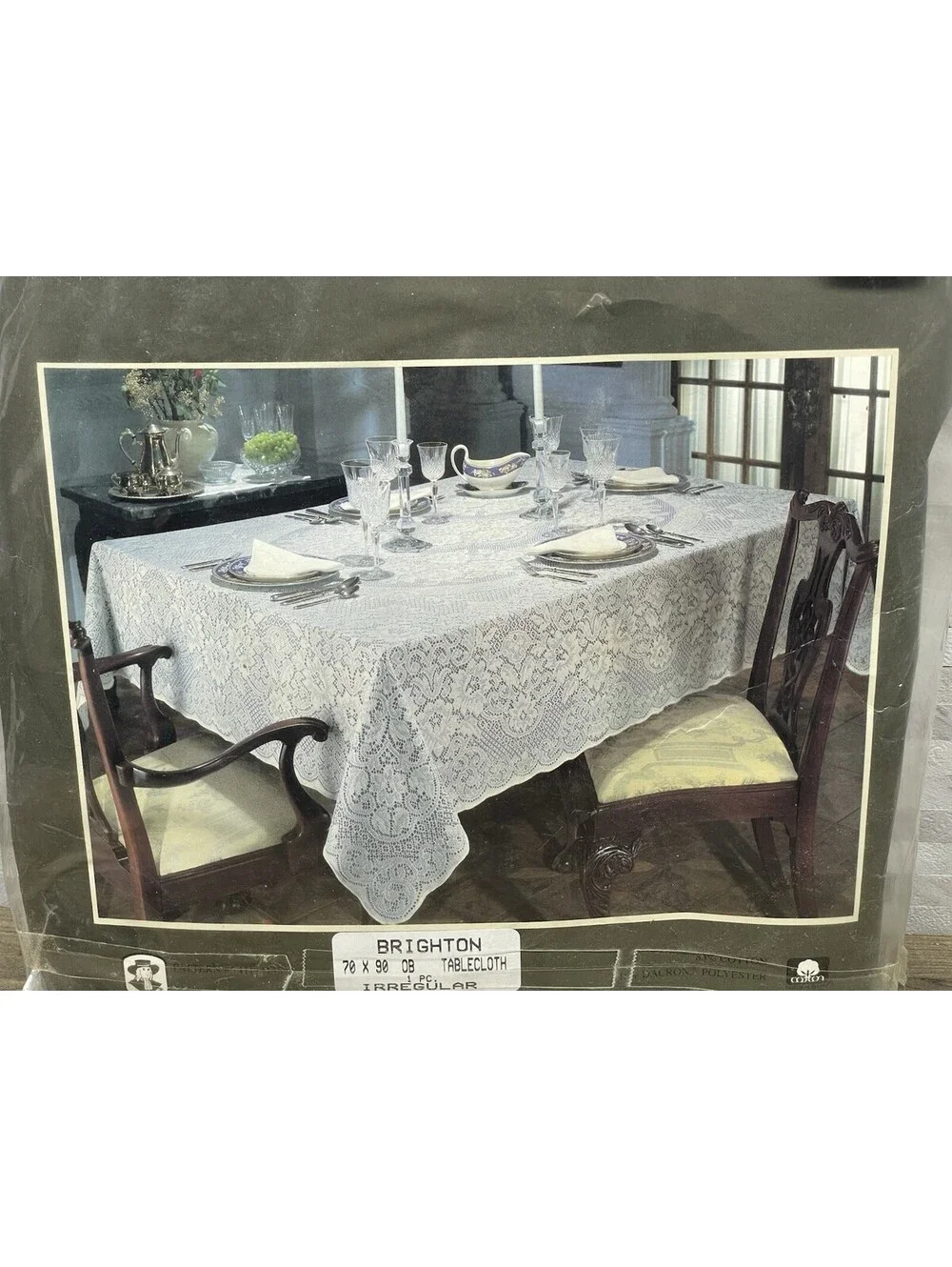 VINTAGE QUAKER LACE TABLECLOTH 70x90 Irregular MADE IN 🇺🇸 NEW BRIGHTON PATTERN